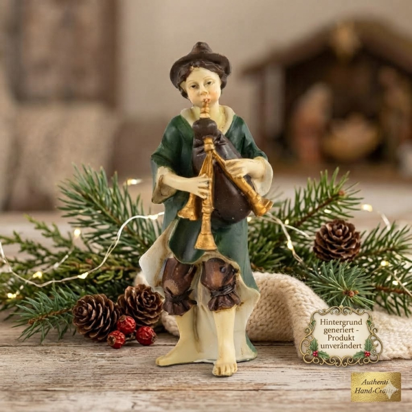 Handbemalte Krippenfigur Dudelsackspieler, ca. 10 cm, K 131-6